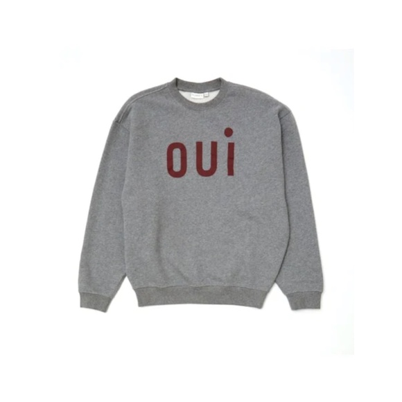 Clare V. Oversized Oui Sweatshirt in Grey/Bordeaux - Picture 1 of 14